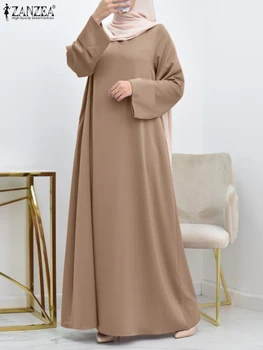 ZANZEA Módne Abaya Hidžáb Sundress Ženy Moslimské Oblečenie na Jeseň Pevné Strana Vestidos Dubaj Turecko Jilbab Islamské Oblečenie Kaftan