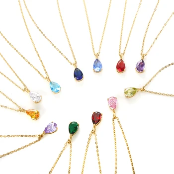 Zirkónmi Drop-Tvarované Náhrdelník Prívesok Pre Ženy Farebné Zirkón Kúzlo Nehrdzavejúcej Ocele, Náhrdelníky, Módne Šperkov Crystal