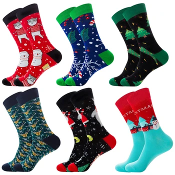 Športové Ponožky Vianočné Bavlna Mužov Trubice Ponožky Zábavné Šťastný Osobnosti Cartoon pánske Dlhé Ponožky absorbuje Pot Zahustiť Plus Veľkosti