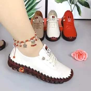 Ženy Jar Vintage Priedušné Topánky Na Platforme Mokasíny Šnurovacie Kožené Duté Slip-On, Nové Módne Bežné Mama Obuvi Zapatos Mujer