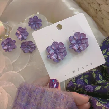 925 Striebro Náušnice fialová gardenia kvety krásne malé čerstvé Náušnice temperament módne, elegantné náušnice, ženské šperky