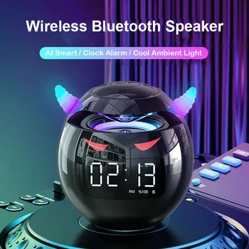 AI Inteligentných Bluetooth Reproduktor Malý Diabol Bezdrôtový Reproduktor Hodiny, Duálny Budík Podpora TF Karty, FM Rádio Soundbar HIFI Music Box
