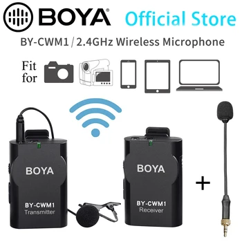 BOYA BY-CWM1 Bezdrôtový Micrphone Systém Lavalier Mikrofón pre Smartphone, Tablet DSLR Fotoaparát, Videokamera Audio rekordér PC