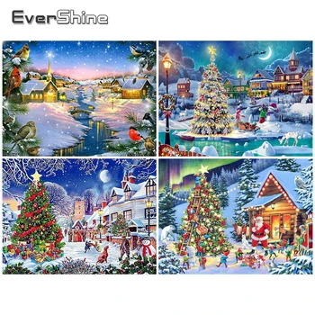 EverShine DIY Diamond Maľovanie Zimné Cross Stitch 5D Diamond Výšivky Vianočný Stromček Drahokamu Obrázky Krajiny Wall Art