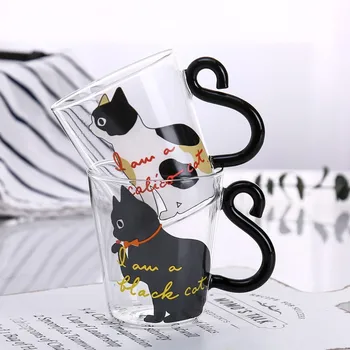 Káva, Mlieko, Čaj, Pohár Vody, Pohár Cartoon Tvorivé Cute Cat Hrnček Červené Víno, Pivo Šampanské Poháre Deti Opakovane Použiteľné Fľaše