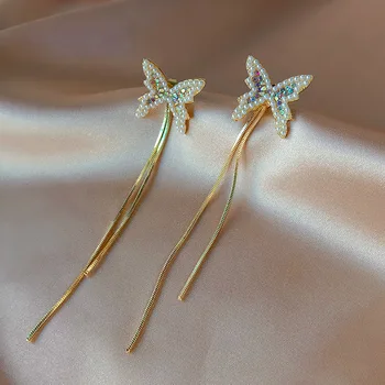 Kórejský Stud Náušnice, Módne Šperky Vyhlásenie Náušnice Motýľ Simulácia Pearl Drahokamu Strapec Náušnice Pre Ženy Kolczyki