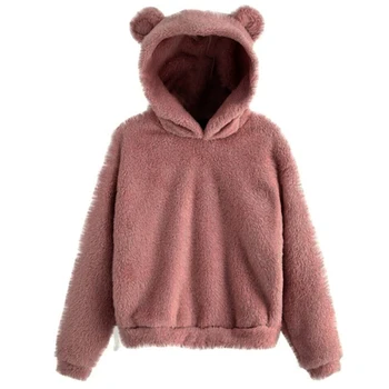 Načechraný hoodies Ženy kawaii Mikina roztomilý medveď ucho spp Jeseň a v Zime Teplý pulóver s Dlhým Rukávom outwear Obloženie kabát moletom nové