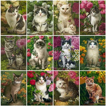 Plné Námestia / Kolo Vŕtať 5D Diy Diamond Maľovanie Mačka Cross Stitch Diamond Výšivky, Kvetinové Zvierat Mačka Mozaiky Domova Darček