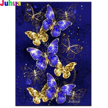 Plné Námestie Kolo Vŕtať 5D DIY Diamond Maľovanie Zlatý motýľ kvet 3D Výšivky Cross Stitch 5D Domova Darček,